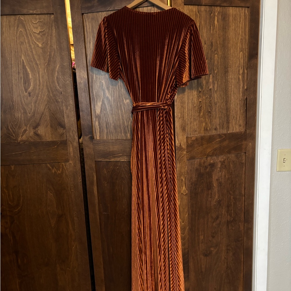 Baltic Born Rust Velvet Asymmetrical Wrap Dress - Picture 3 of 5